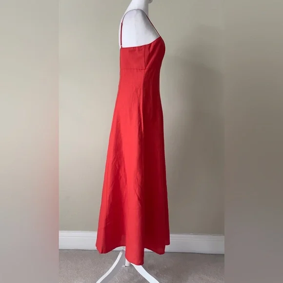 Astr the label Red Adjustable Strap Sweetheart Neckline Linen Blend Midi Dress - Picture 5 of 8
